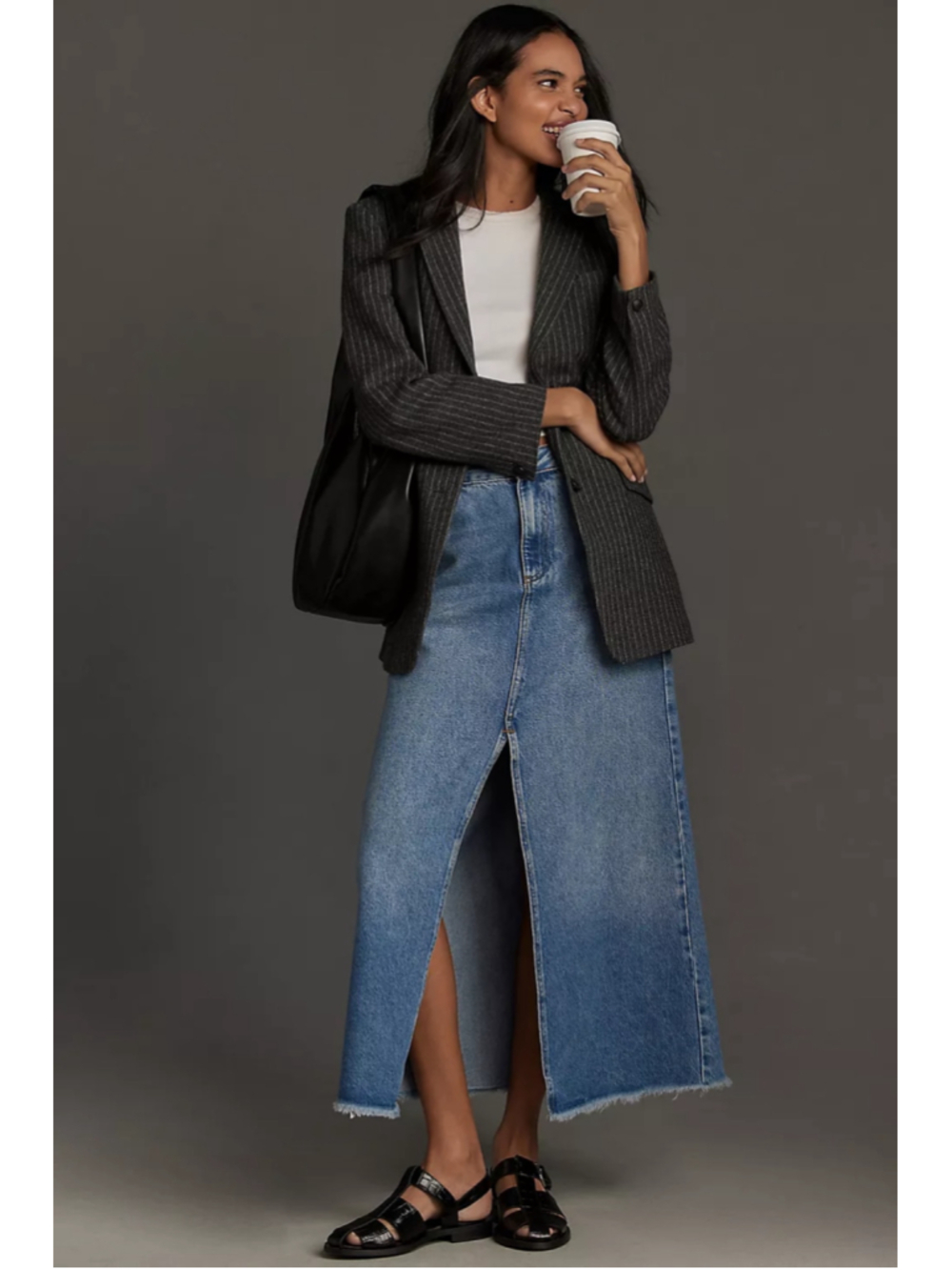 NWT Pilcro Anthropologie Madi Front Slit Maxi Denim Skirt Womens 2 Western